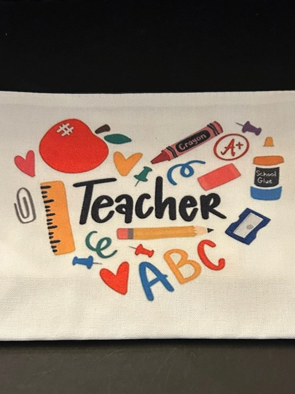 Teacher Themed Canvas Zipper Storage Pouch with 8 Colorful Sayings Available NIP